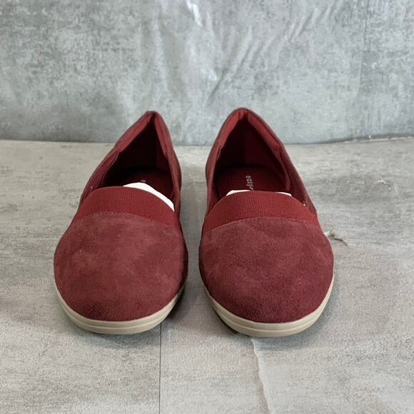 EASY SPIRIT Women's Wide Width Dark Red Leather Bounce Slip-On Flats SZ 8W - Picture 1 of 7